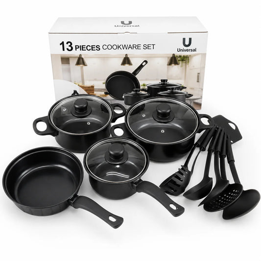 🔥 LIQUIDACIÓN DE STOCK: Juego De Ollas Universal 13 Piezas Antiadherente Color Negro 🍲🍚